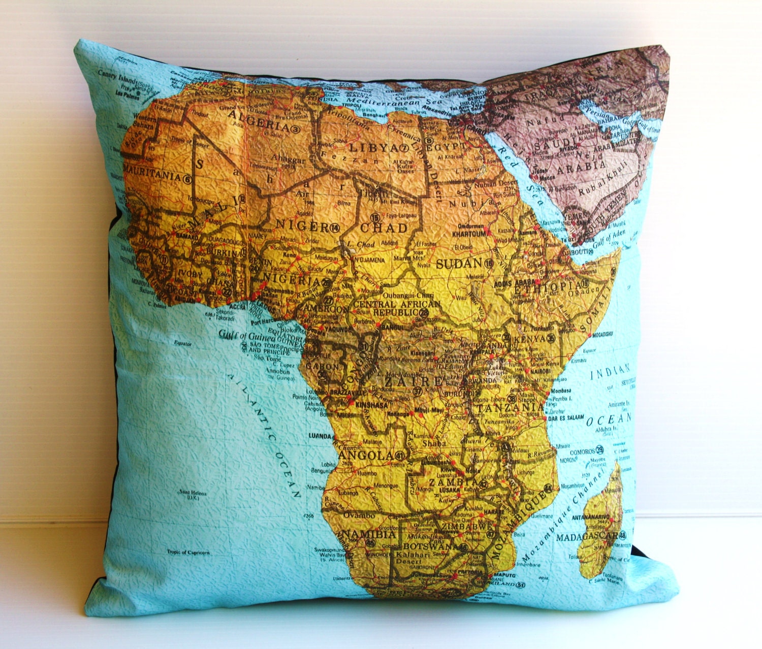 map pillow, cushions AFRICA Organic cotton decorative throw pillow cushion cover, pillow,16 inch cushion, 40cm cushion