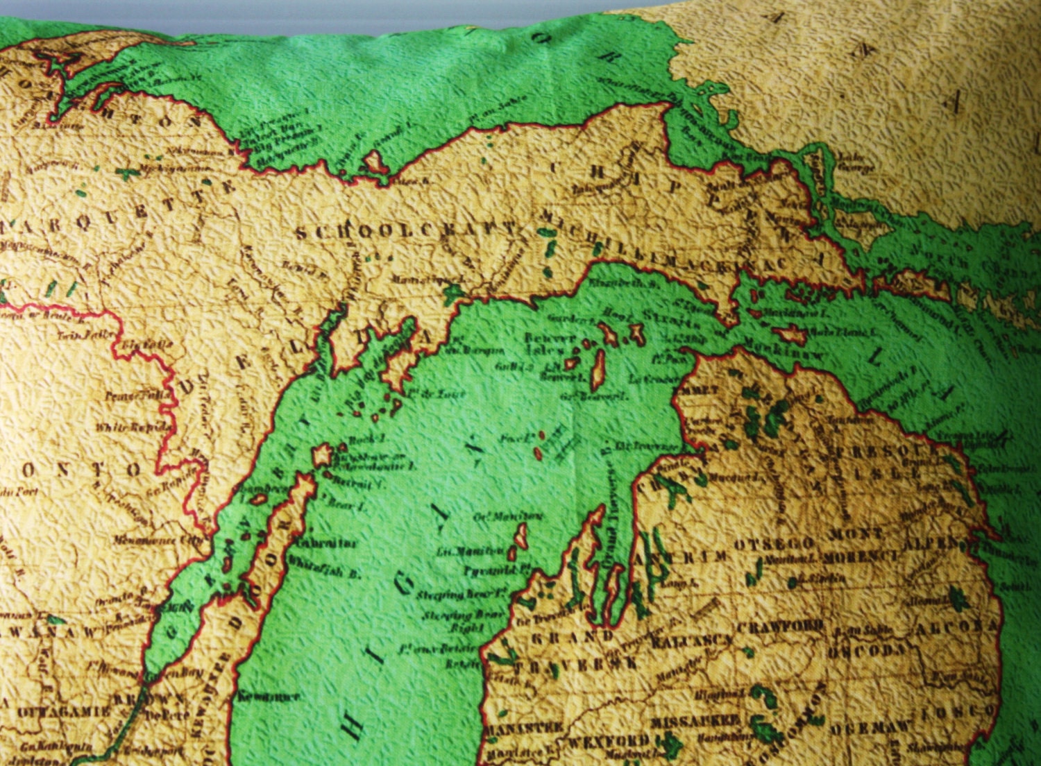 16 inch cushion cover, map pillow, state map MICHIGAN vintage map cushions 16 inch pillow,40cm  cushion,