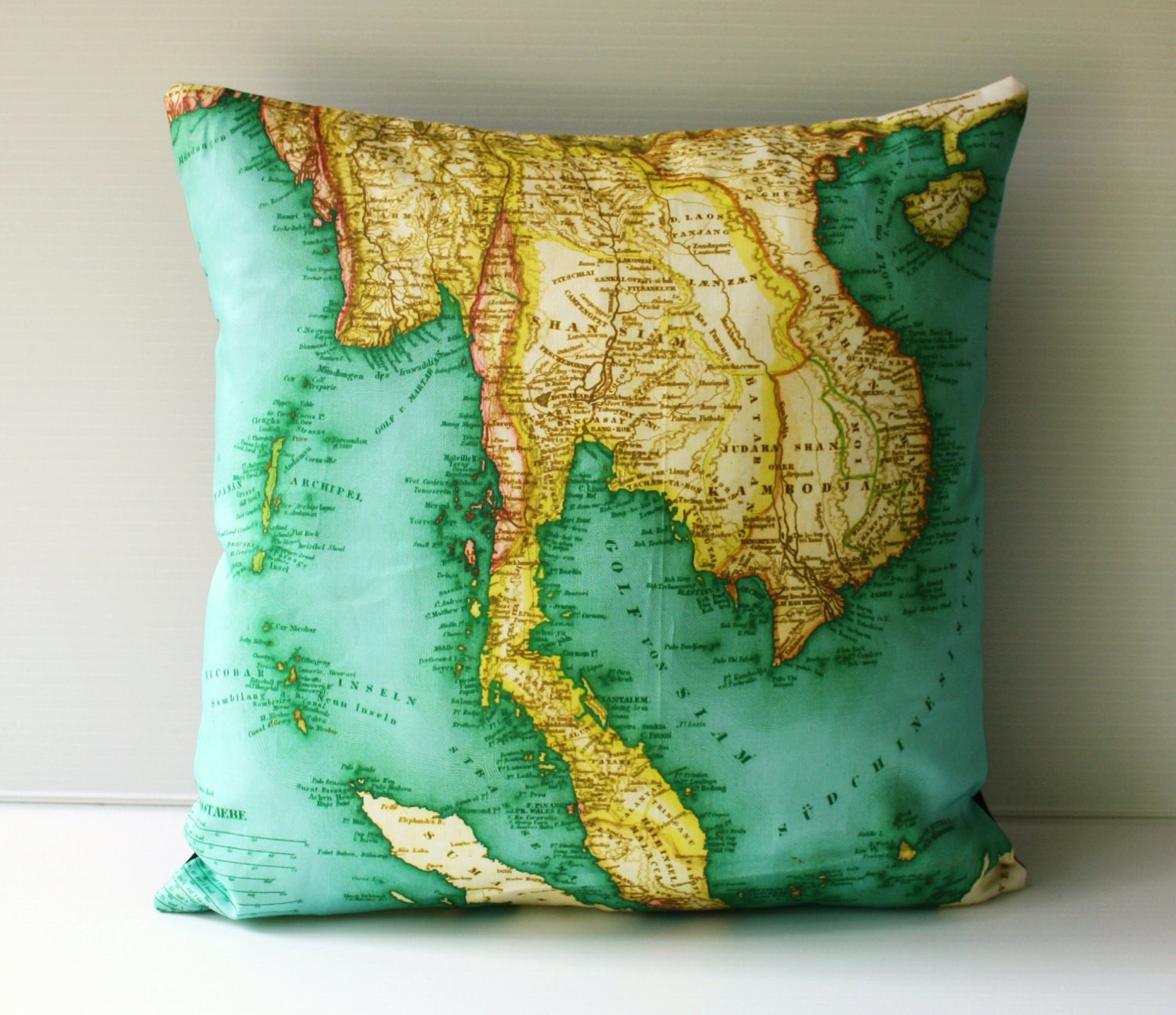 Pillow cover 16x16 map cushion, THAILAND map organic cotton, map pillow, throw cushion, cushion cover