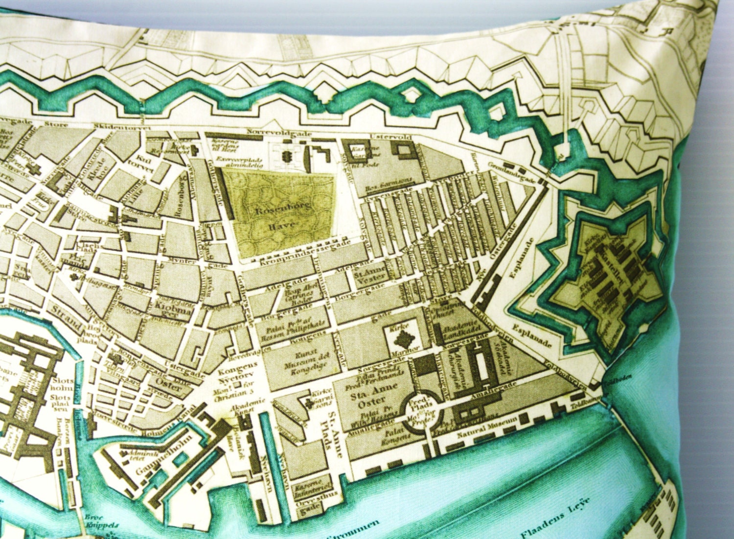Decorative pillow COPENHAGEN map cushion, organic cotton , pillow, cushion , 16 inch, 41cm
