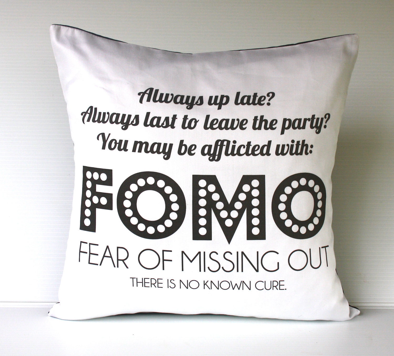 Cushion cover FOMO: Fear of Missing Out 16 inch cushion decorative pillow cover eco friendly organic cotton cushion cover,