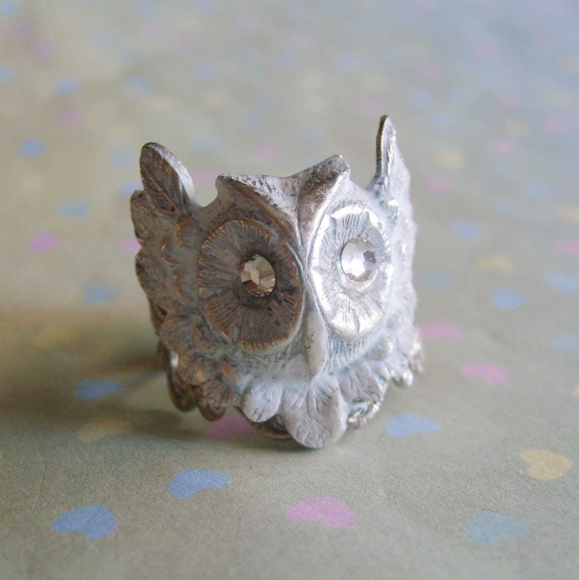 White Washed Owl Steampunk Ring EXCLUSIVE DESIGN-Shabby Chic