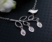 Personalized Jewelry. Silver Bird Necklace, Mother Bird and Branch. Family Tree necklace, initial jewelry, Mother bird jewelry