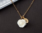 Cream Rose Personalized Gold Necklace " Sweet Little Rose II ", Birthday, Friendship, Anniversary gift