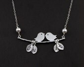 Silver Kissing Lovebirds Necklace "Together II" , Meaningful Birthday, Family, Anniversary Gift