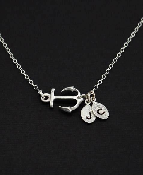 Personalized Jewelry. Silver Anchor Necklace, Bridal Party.Sideways Anchor. Bridesmaid Necklace. Weddings., Couple Initial Jewelry. Marine.