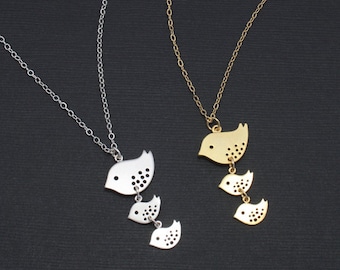 Silver Bird Necklace - Mother and Baby Birds Jewelry, Family Flock of Birds Jewelry, Mother Gift, Baby Shower Gift