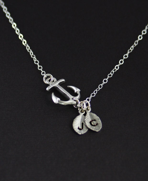 Personalized Jewelry. Silver Anchor Necklace, Bridal Party.Sideways Anchor. Bridesmaid Necklace. Weddings., Couple Initial Jewelry. Marine.