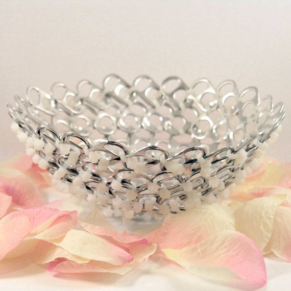 recycled basket - pop tabs and cut white zip ties - eco home