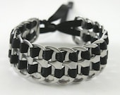recycled pop tab bracelet - black, stacked weave,  7  inch
