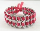 pop tab bracelet - hot pink, stacked weave,  7  inch