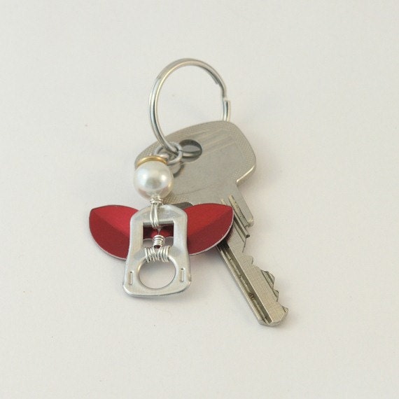pop tab keychain - angel, red wings wire wrapped