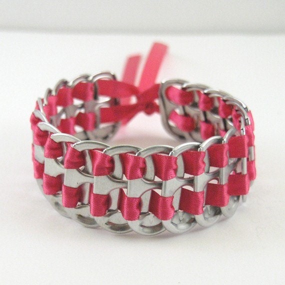 pop tab bracelet - hot pink, stacked weave,  7  inch