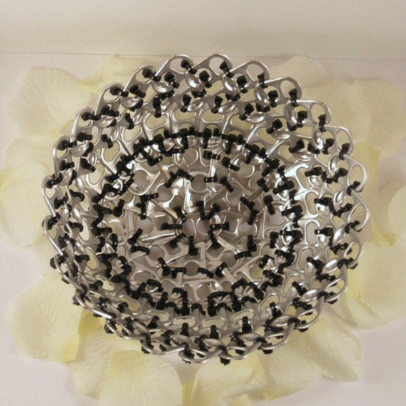 recycled basket - pop tabs and cut black tye wraps - industrial