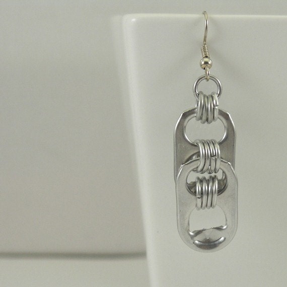 pop tabs earrings - pair - double pop tab and chainmaille