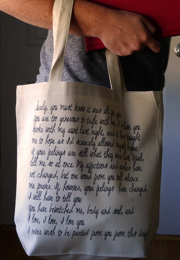 Pride and Prejudice Tote bag, Jane Austen tote bag, Pride and Prejudice, Mr. Darcy proposal
