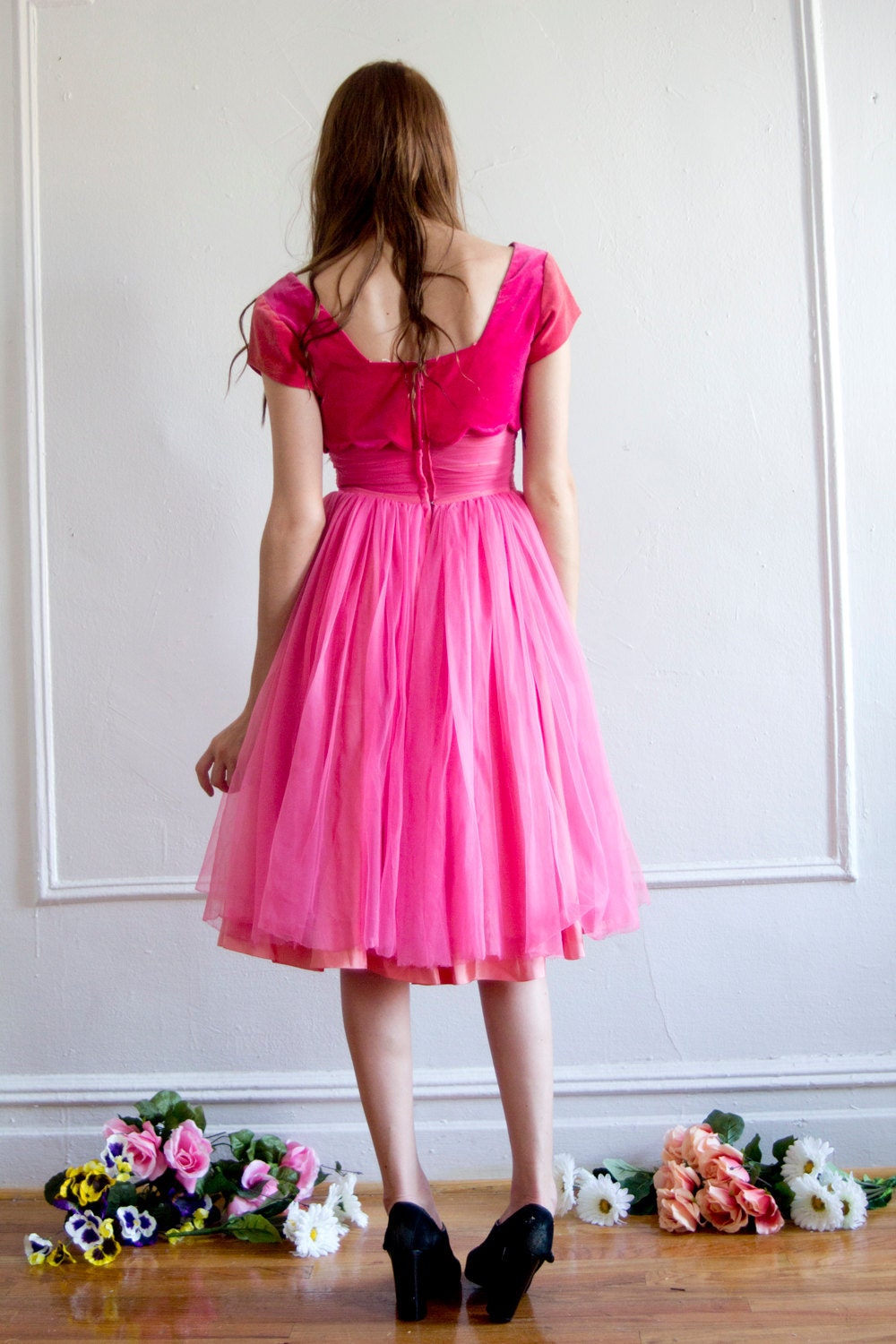 RESERVED Pink Dress with Velvet Top XS/S