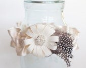 Wedding Garter - Couture Ivory Bridal Garter With Sparkle and Feathers - Sampe Sale