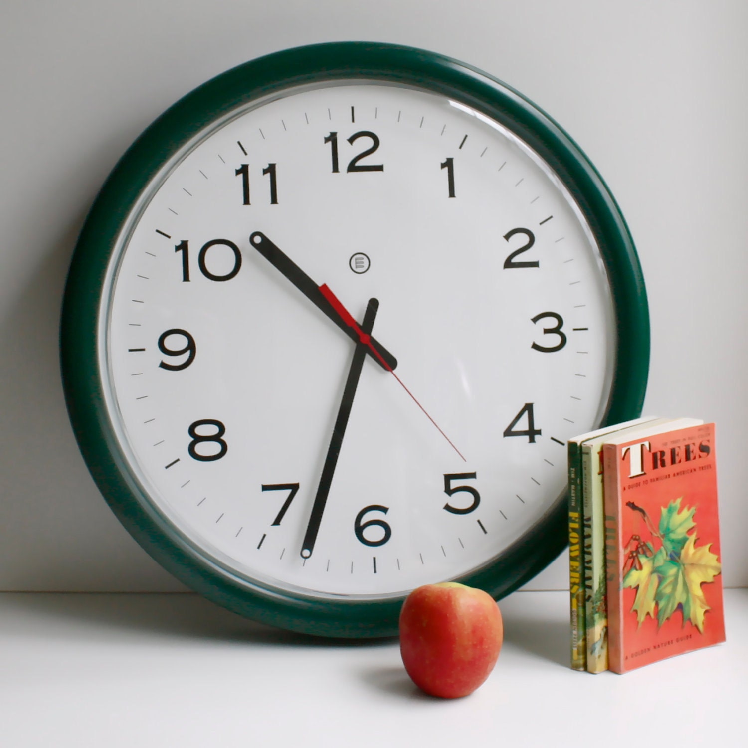 Vintage Large Wall Clock with Green Metal Case by Peter Pepper Products