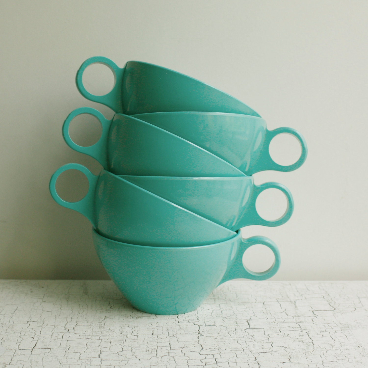 Vintage Aqua Melmac Coffee Cups - Set of Six