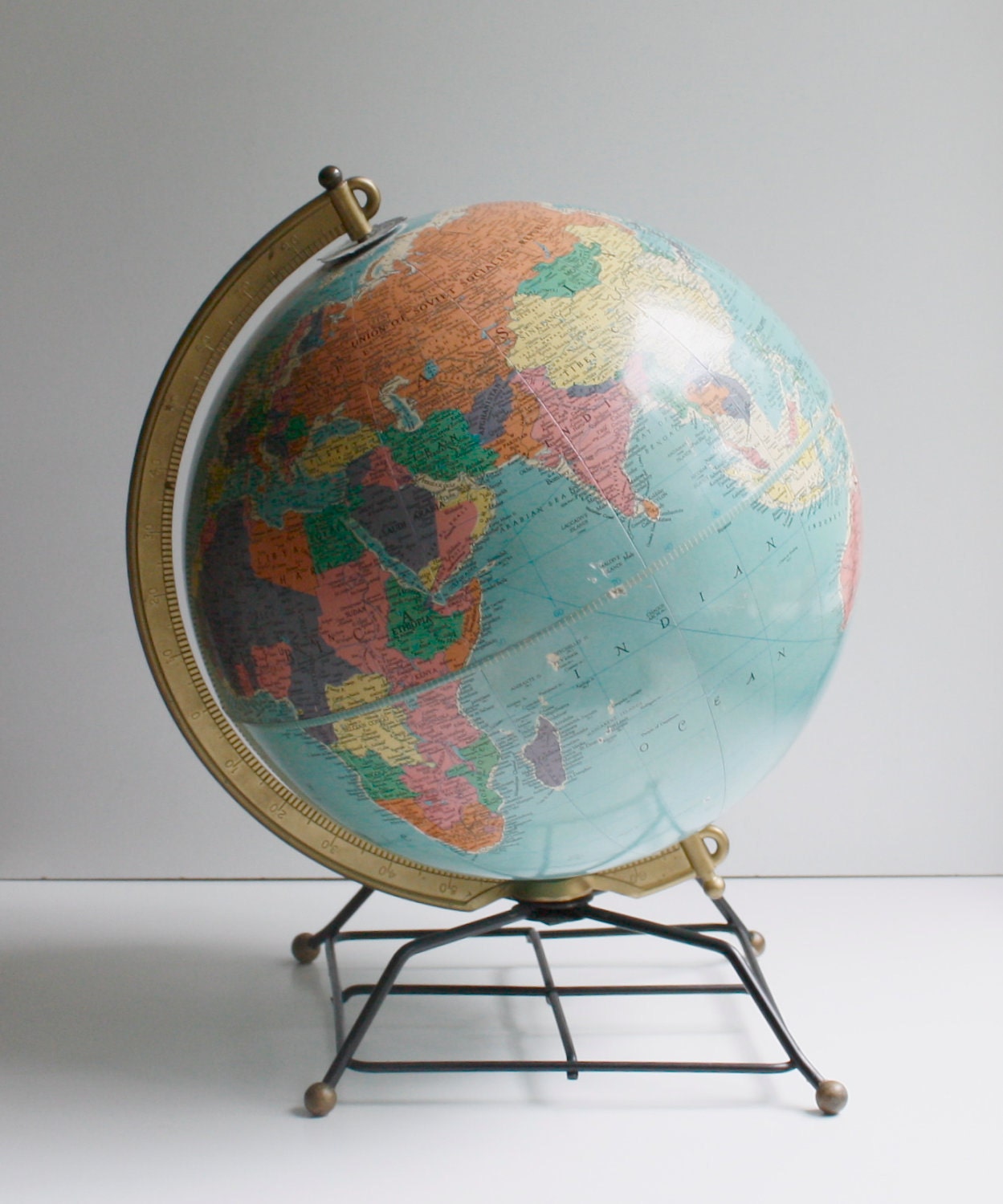 Vintage 12" Replogle Globe with Black Metal Base