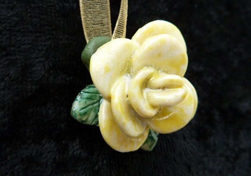 Handmade Yellow Rose Earthenware Pendant