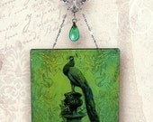Peacock Glass Wall Hanging - Vintage Paris Fashion Collection Wall Pendant - Proud as a Peacock
