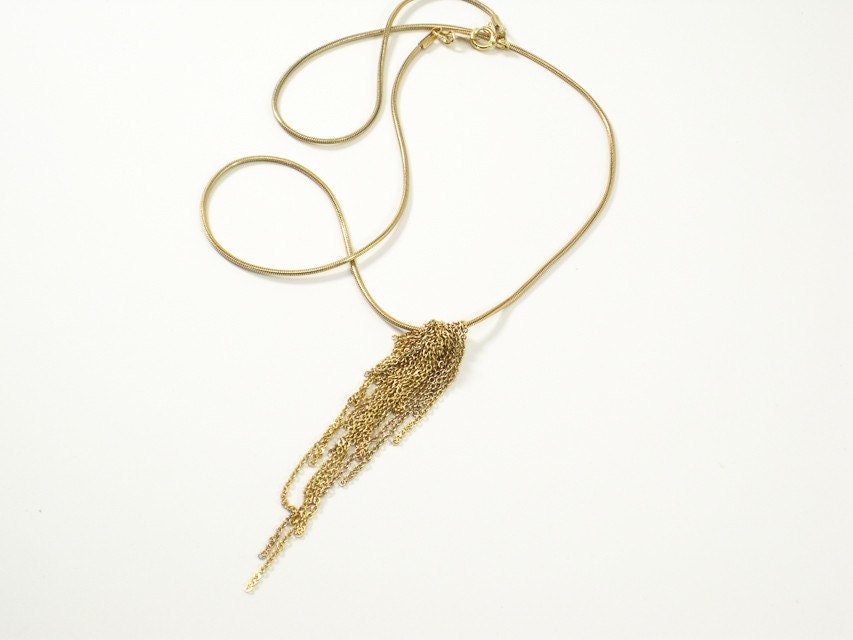 Fine 14ktgf Delicate Chain Fringe Pendant Necklace, AC1330