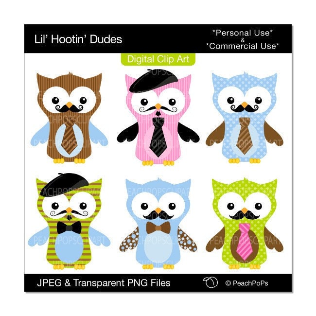 clip art dad digital clipart Fathers Day man mustache tie - Lil Hootin Dudes - Owls - Digital Clip Art - Personal Commercial Use