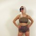 Vintage 1960s Lila Bath Swimsuit Bikini in Ethnic Print Red Black w/Coin Buttons