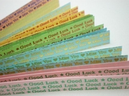 Baby Pastel Metallic Jewel Tone Embossed - Miss You and Good Luck - Origami Lucky Star Folding Paper - pack of 70 strips