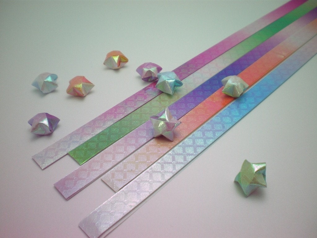 Magical Gradient (Part V) Pearlescent Origami Lucky Star Paper Strips with Prism effect  - pack of 80 strips