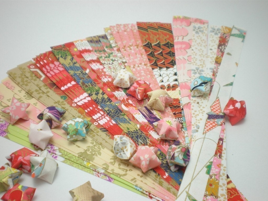 Assorted Design Washi Chiyogami Origami Lucky Star Paper Strips - pack of 50 strips