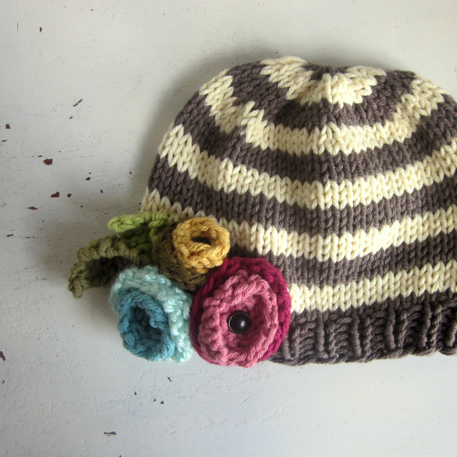 baby girl hat, vintage style baby hat, striped hat with flowers by sweet baby dolly on Etsy