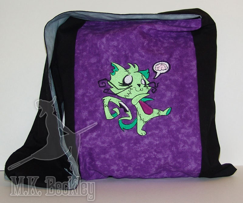 Zombie Kitty Purple and Black Magical Monk Bag