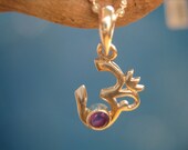 OM ohm with an Amethyst  pendant STERLING SILVER