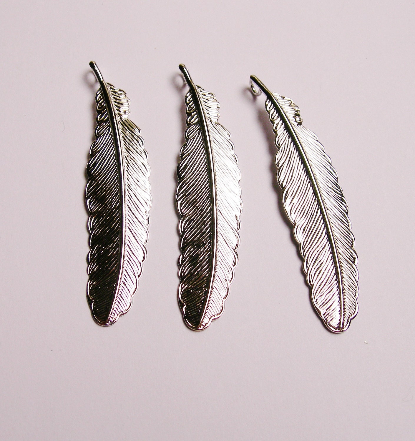 3 pcs silver feather charms