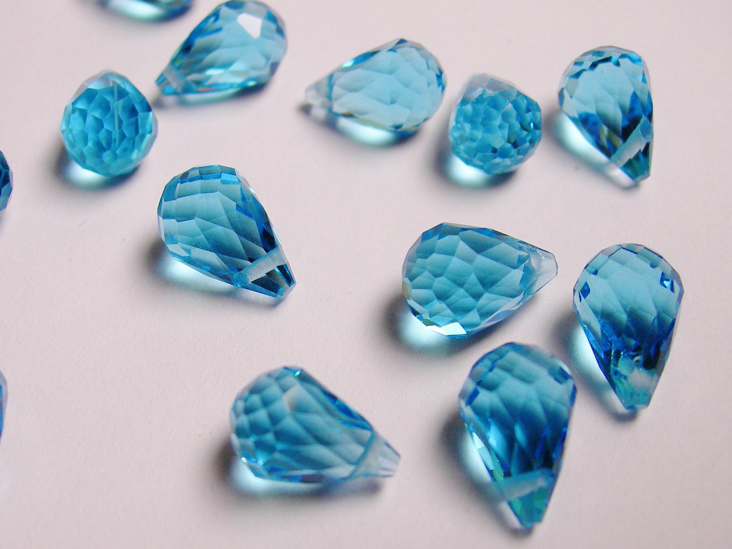 Faceted teardrop crystal briolette beads 12 pcs 11mm by 7mm side drill
