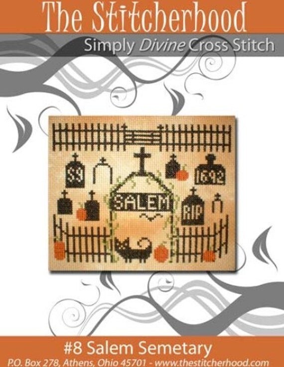 New Primitive Halloween Cross Stitch Salem by stitcherhood on Etsy