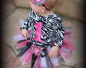 Hot Pink Zebra Minnie Mouse 3 Piece Glitter Tutu Outfit Girls First Birthday INCLUDES TuTu, Hairpiece, and Top