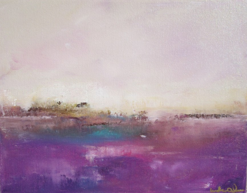 Seascape Original Painting on Canvas- Aqua Purple Sea 14 x 11