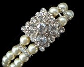 Pearl Bridal Bracelet,Bridal Bracelet, Ivory Swarovski Pearls, Bridal Rhinestone Bracelet, Wedding Pearl Bracelet, Bridal Cuff, HALSTON