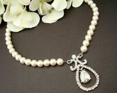 Pearl Necklace, Bridal Pearl Necklace,Swarovski Pearls,Bridal Necklace,Bridal Rhinestone Necklace,Statement Bridal Necklace,Teardrop,KENNEDY