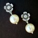 Pearl Bridal Earrings, Ivory Swarovski Pearls, Flower Earrings, Pearl and Rhinestone Earrings, Bridal Rhinestone Earrings, Pearl, VICKY