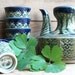 Vintage Moss Green and Blue Sake set