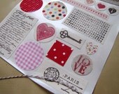 Fabric Valentines Day Stickers with Bakers Twine-Labels-Envelope Seals- Deco Stickers-Packaging