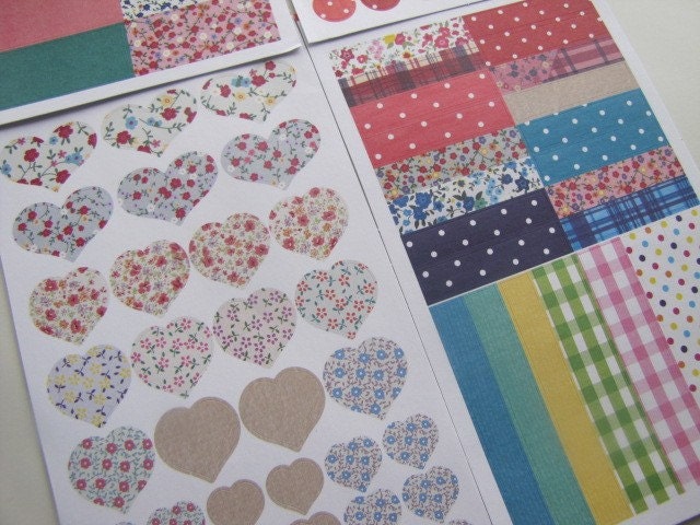 Washi Tape-Sticker Set-Japanese Masking Tape Stickers- Fabric Design Sticker Set-Deco Sticker Set of 136