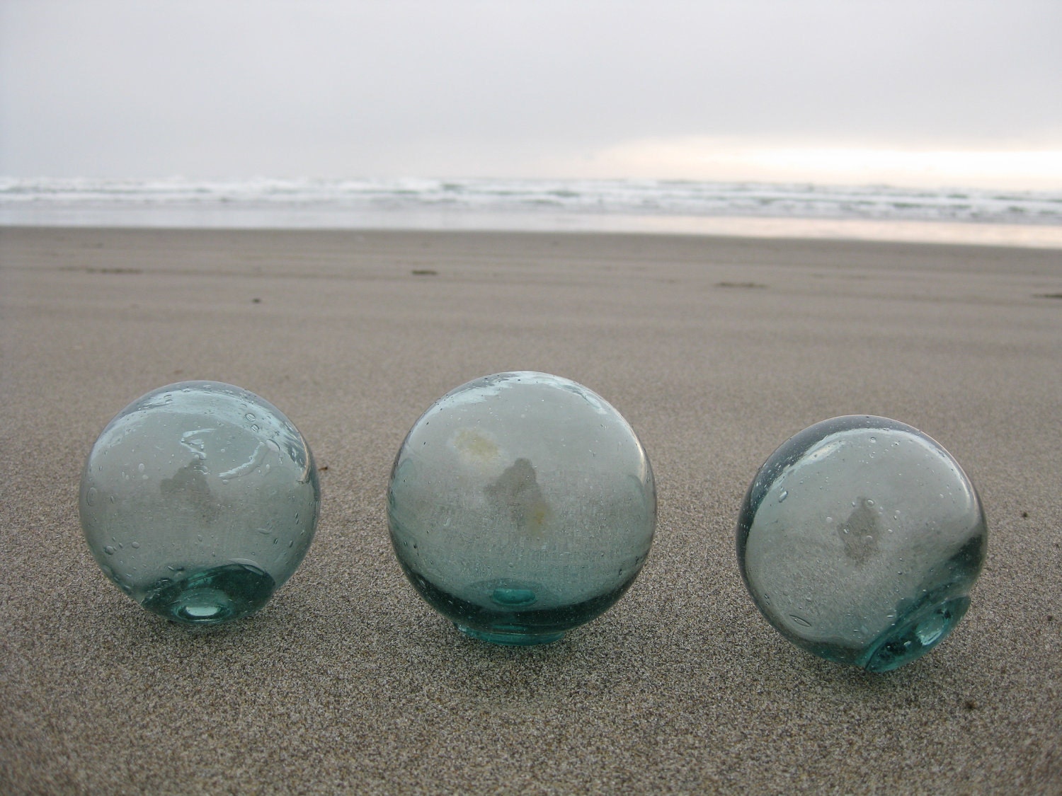 Japanese Glass Fishing Floats - Set of 3 in Shades of Teal Blue