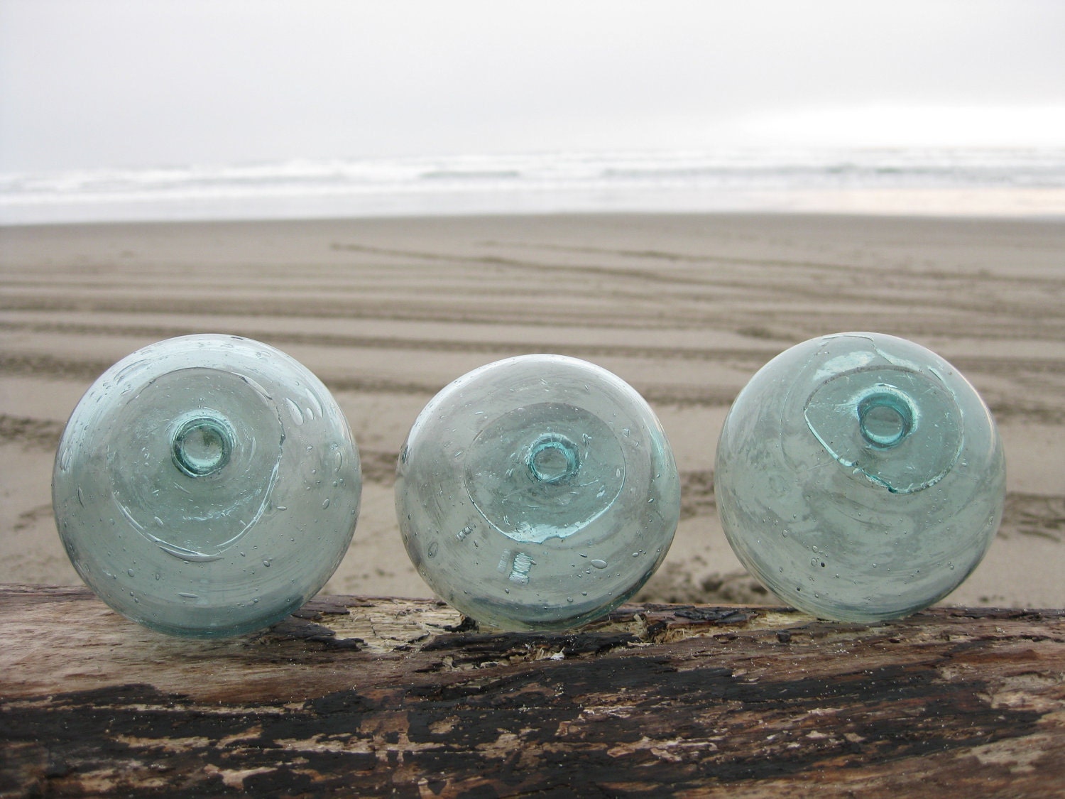 Japanese Glass Fishing Floats - Set of 3 in Shades of Teal Blue