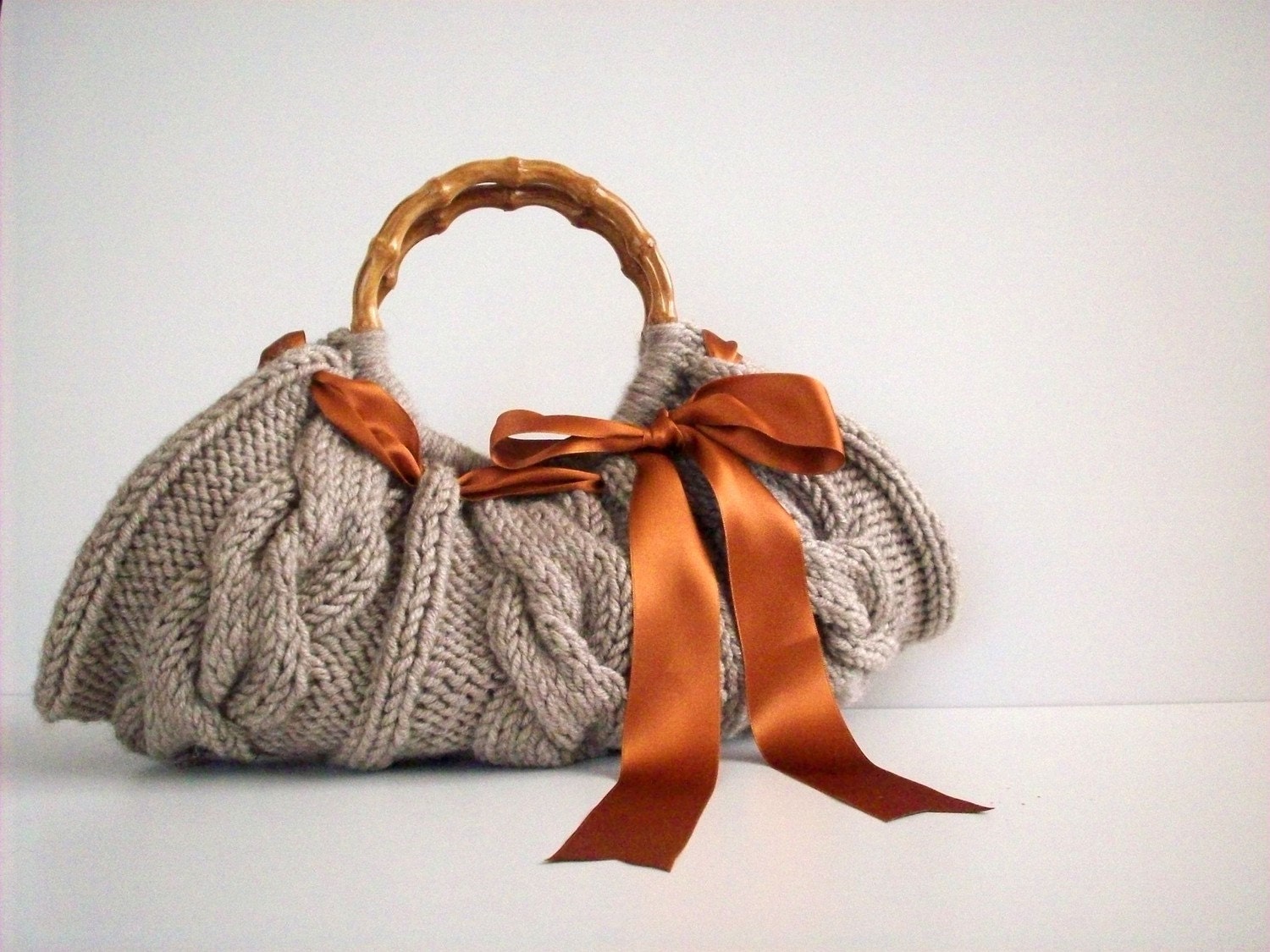 Knitted Handbag - Beige Bag Nr-0110